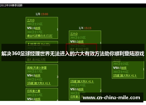 解决360足球经理世界无法进入的六大有效方法助你顺利登陆游戏